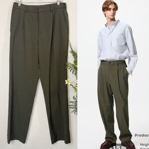 UNIQLO Men’s Pleated Wide-Leg Pants | Olive | Medium